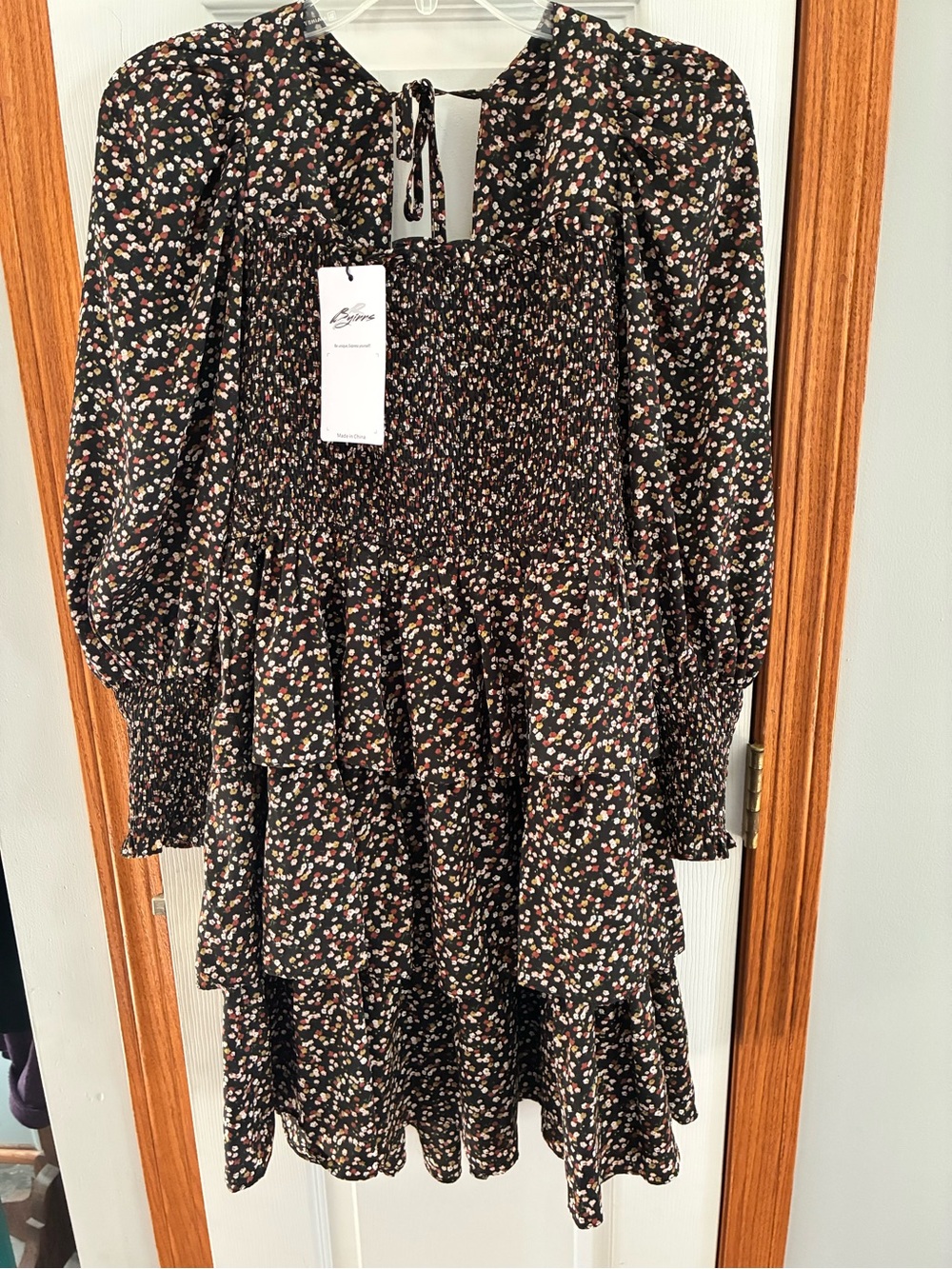 Byinns Black Floral Tiered Smocked Dress- size XL